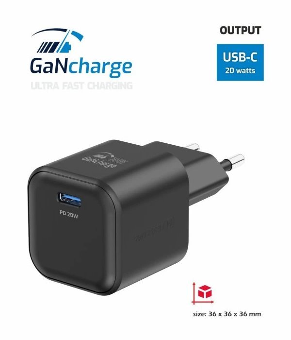 Swissten síťový adaptér gan 1x usb-c 20w power delivery černý + datový kabel usb-c/usb-c 1,2 m černý