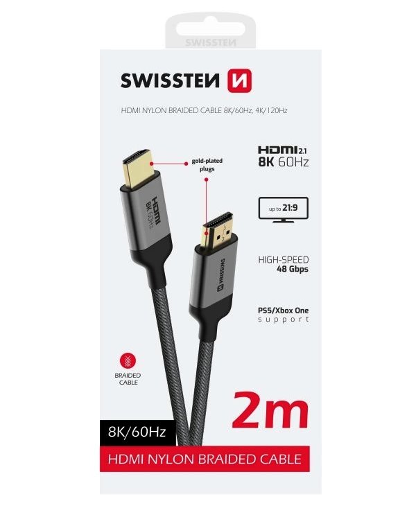 Swissten kabel hdmi na hdmi 8k 60hz 2,0 m
