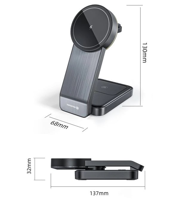 Swissten skládací bezdrátová nabíječka magfold 3v1 25w černá (kompatibilní s magsafe)