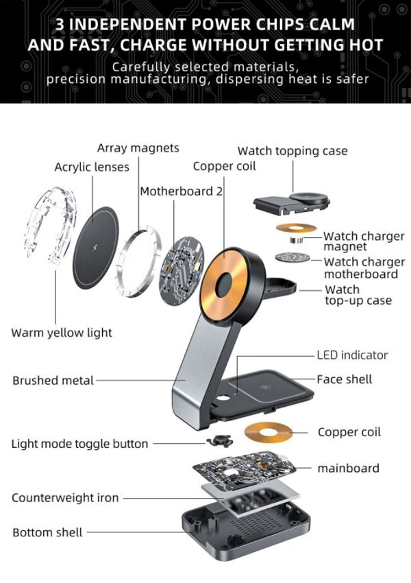 Swissten skládací bezdrátová nabíječka magfold 3v1 25w černá (kompatibilní s magsafe)