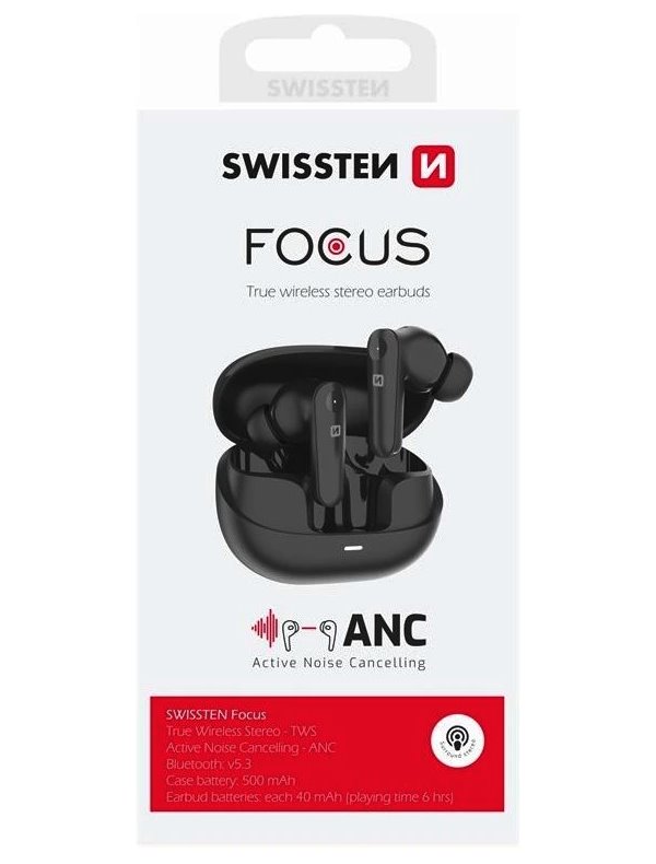 Swissten bluetooth anc sluchátka focus černá