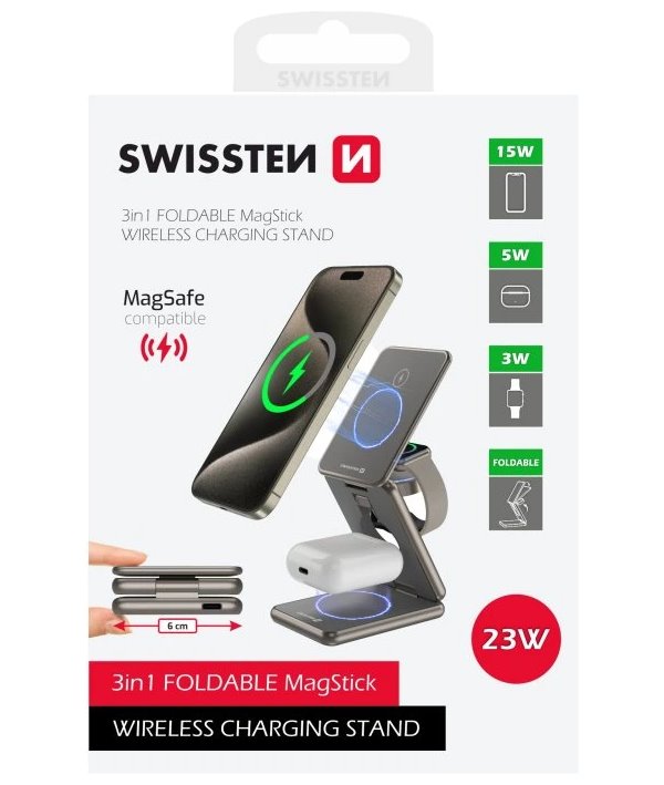 Swissten bezdrátová hliníková nabíječka al1 šedá (kompatibilní s magsafe)