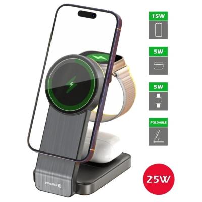 Swissten skládací bezdrátová nabíječka magfold 3v1 25w černá (kompatibilní s magsafe)