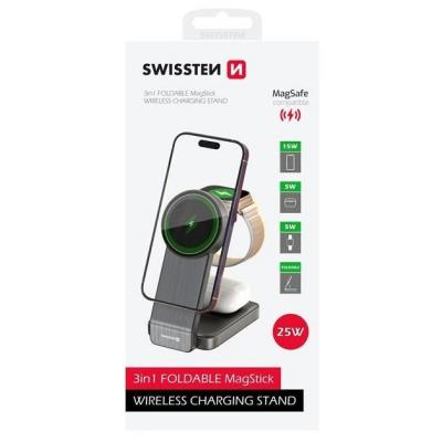 Swissten skládací bezdrátová nabíječka magfold 3v1 25w černá (kompatibilní s magsafe)