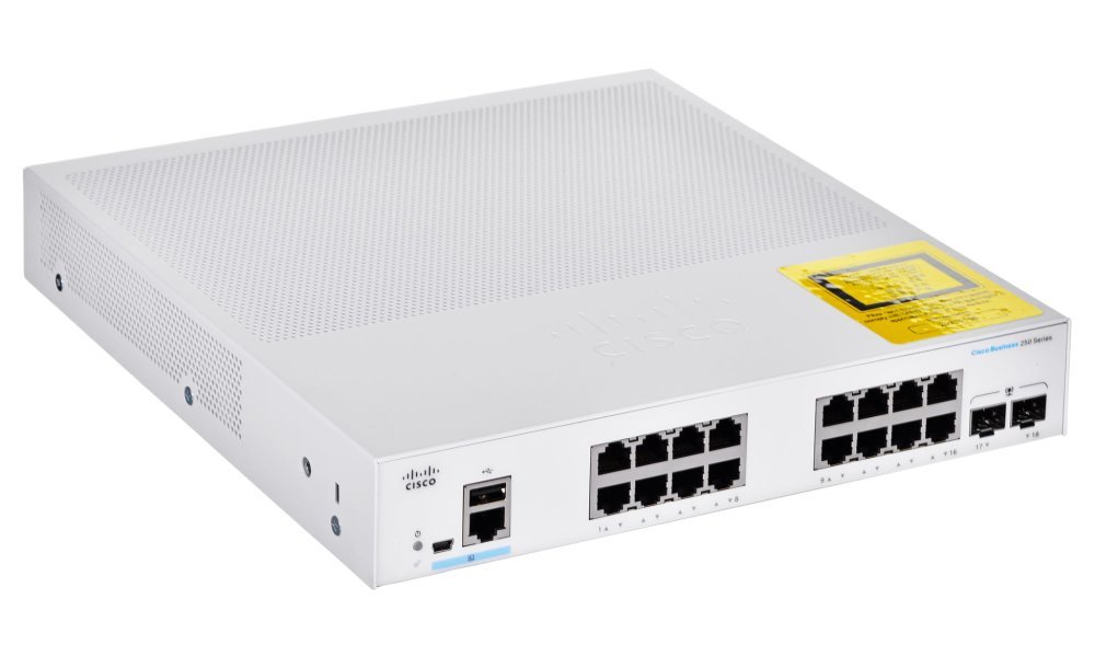 Cisco CBS250-16T-2G-EU 16-port GE Smart Switch, 16x GbE RJ-45, 2x 1G SFP, fanless, REFRESH