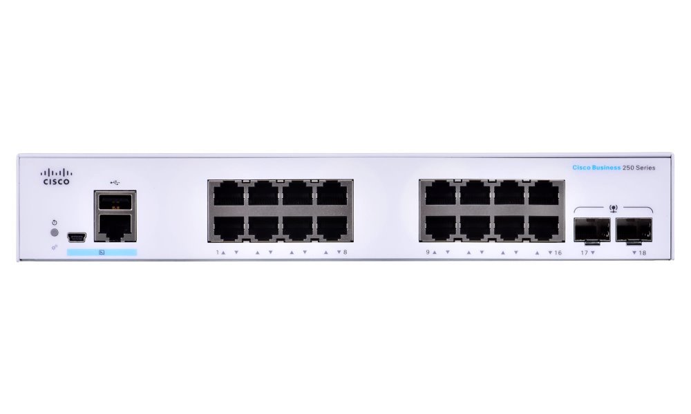 Cisco CBS250-16T-2G-EU 16-port GE Smart Switch, 16x GbE RJ-45, 2x 1G SFP, fanless, REFRESH