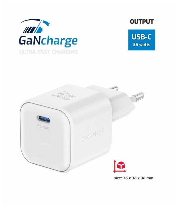 Swissten síťový adaptér gan 1x usb-c 35w power delivery bílý + datový kabel usb-c/lightning 1,2 m bílý