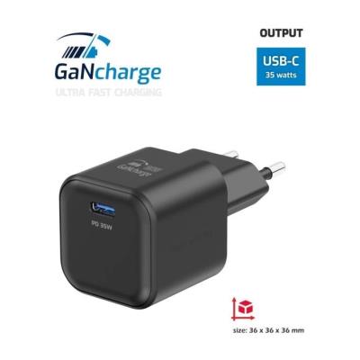 Swissten síťový adaptér gan 1x usb-c 35w power delivery černý + datový kabel usb-c/usb-c 1,2 m černý