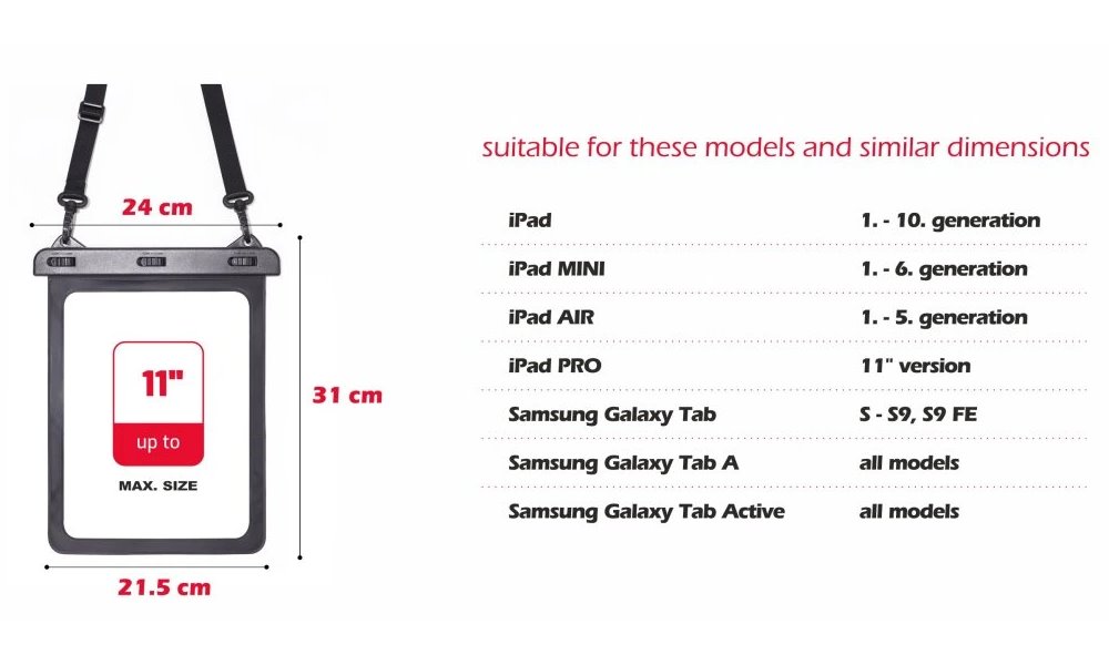 Swissten vodotěsné pouzdro pro tablet 11" černé