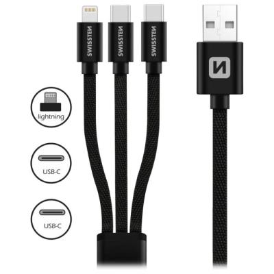 Swissten datový kabel textile 3in1 1,2 m černý (lightning, 2x usb-c)