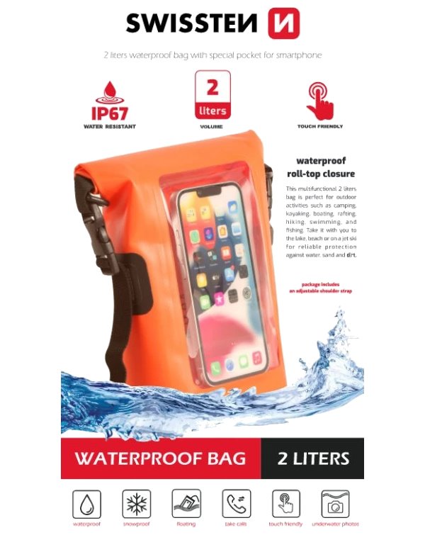 Swissten vodotěsné pouzdrowaterproof oranžové(2l)