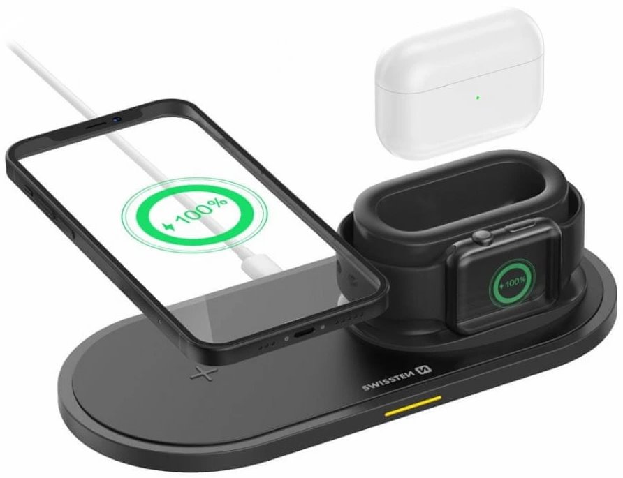Swissten bezdrátová nabíječka pad 3v1 černá