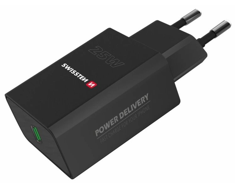 Swissten síťový adaptér pd 25w pro iphone a samsung černý (eco balení)