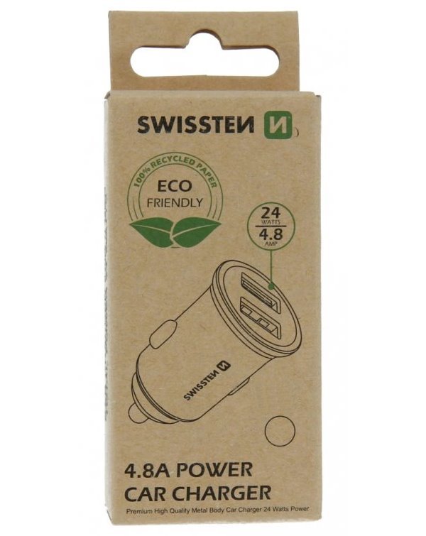 Swissten cl adaptér 2x usb 4,8a metal černý (eco balení)