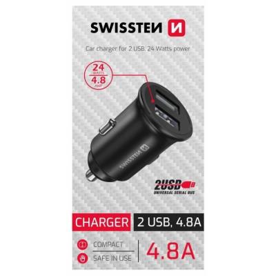 Swissten cl adaptér 2x usb 4,8a metal černý (samoprodavač)
