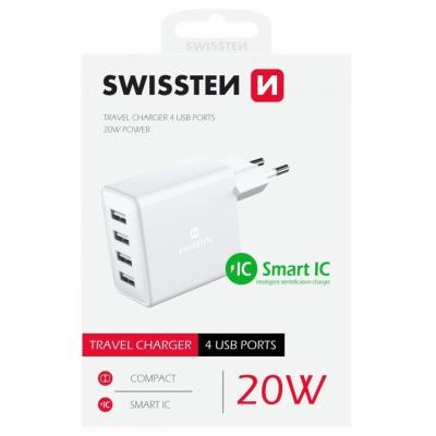 Swissten síťový adaptér 4x usb 20w bílý