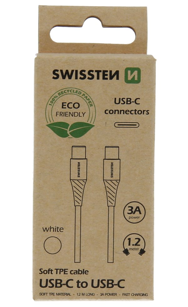 Swissten datový kabelusb-c/usb-c bílý 1,2m  (eco balení)