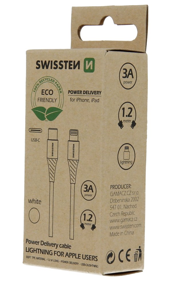 Swissten datový kabelusb-c/lightning bílý 1,2m  (eco balení)