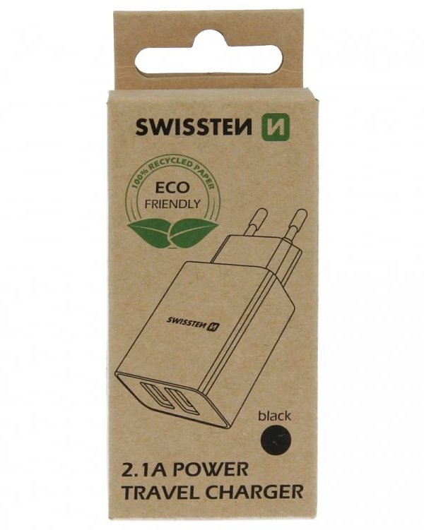 Swissten síťový adaptér smart ic 2x usb 2,1a power černý (eco balení)