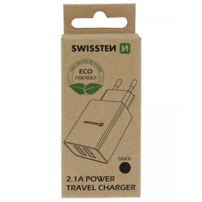 Swissten síťový adaptér smart ic 2x usb 2,1a power černý (eco balení)