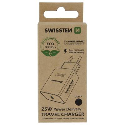 Swissten síťový adaptér pd 25w pro iphone a samsung černý (eco balení)