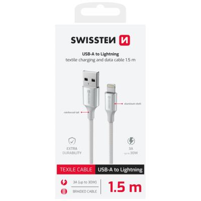 Swissten datový kabeltextile ii usb / lightning 1,5 m bílý