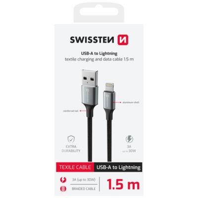 Swissten datový kabeltextile ii usb / lightning 1,5 m černý