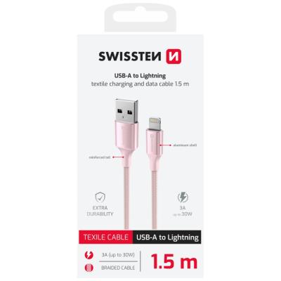 Swissten datový kabeltextile ii usb / lightning 1,5 m růžový