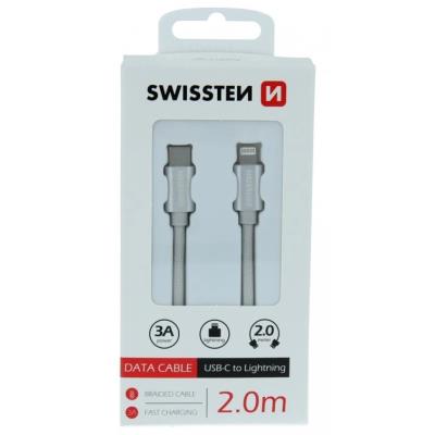 Swissten datový kabeltextile usb-c / lightning 2,0 m stříbrný