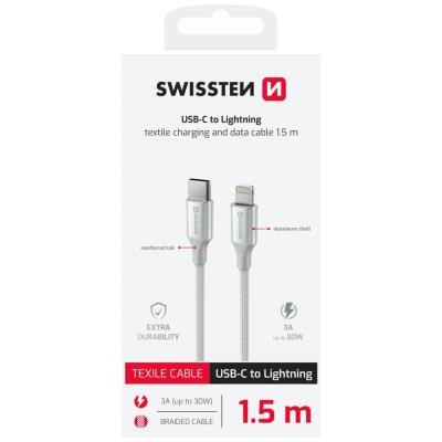 Swissten datový kabeltextile ii usb-c / lightning 1,5 m bílý