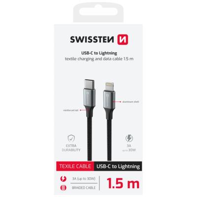 Swissten datový kabeltextile ii usb-c / lightning 1,5 m černý