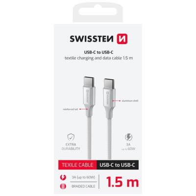 Swissten datový kabel textile ii usb-c / usb-c 1,5 m bílý