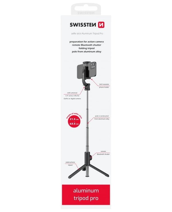 Swissten bluetooth selfie stick aluminum tripod pro