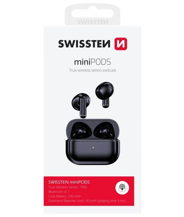 Swissten bluetooth tws sluchátka minipods černá