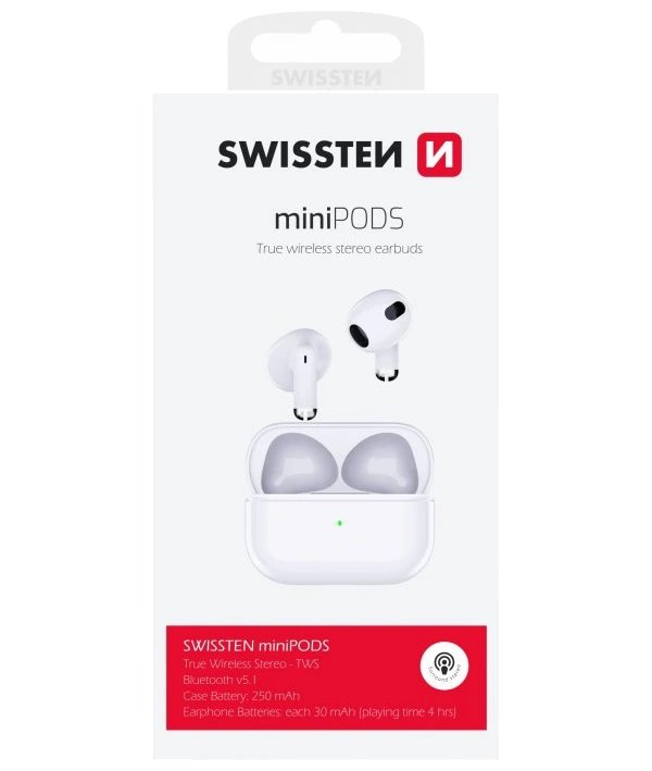 Swissten bluetooth tws sluchátka minipods bílá