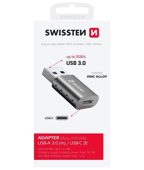 Swissten adapter usb-a(m)/usb-c(f)
