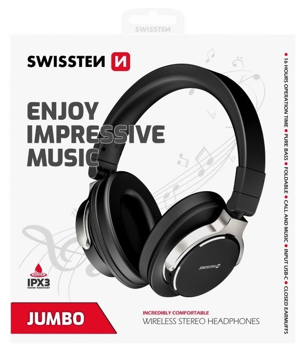 Swissten bluetooth stereo sluchátka jumbo černá