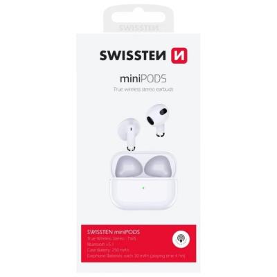 Swissten bluetooth tws sluchátka minipods bílá