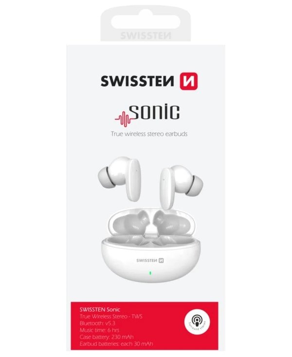Swissten bluetooth TWS sluchátka Sonic - bílá