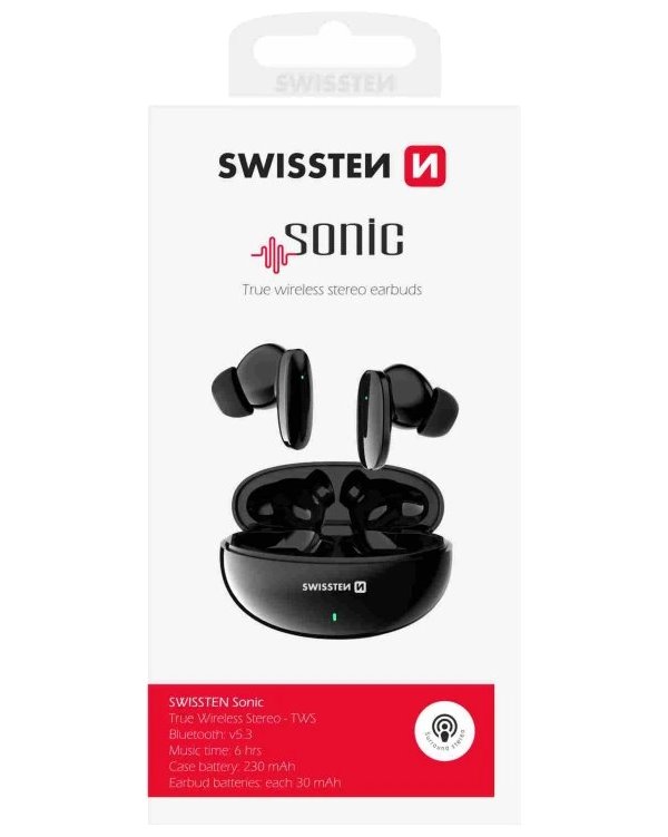 Swissten bluetooth TWS sluchátka Sonic - černá