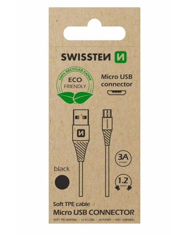 Swissten datový kabelusb/micro usb černý 1,2m  (eco balení)