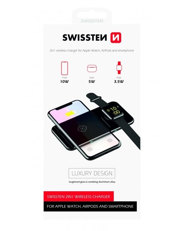 Swissten bezdrátová nabíječka pad 2v1 černá