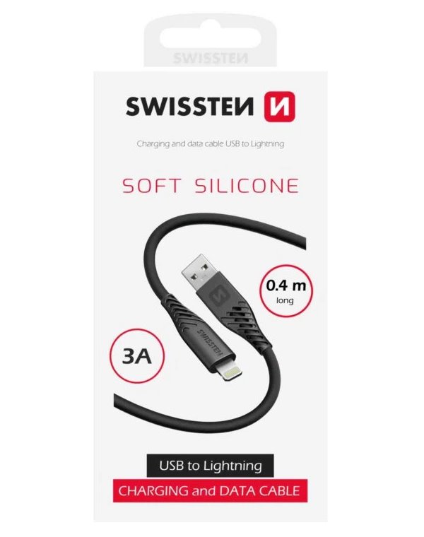 Swissten datový kabel soft silicone usb-a / lightning 0,4 m černý
