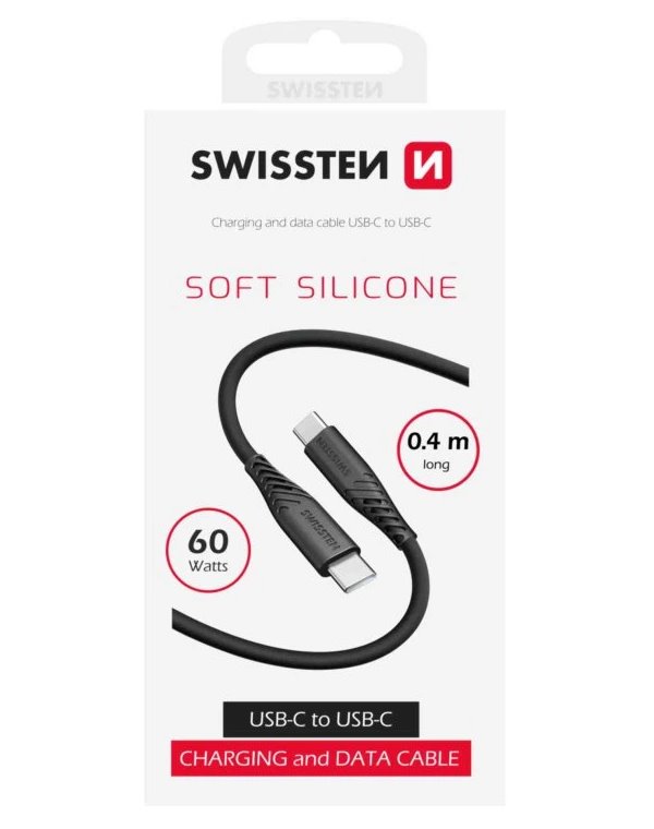 Swissten datový kabel soft silicone usb-c / usb-c 0,4 m černý