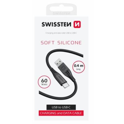 Swissten datový kabel soft silicone usb / usb-c 0,4 m černý