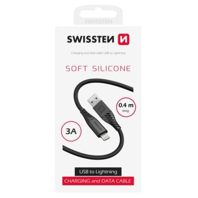Swissten datový kabel soft silicone usb-a / lightning 0,4 m černý