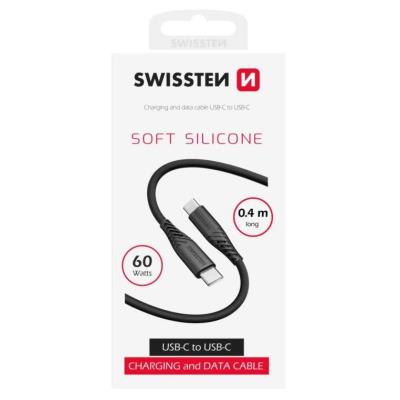 Swissten datový kabel soft silicone usb-c / usb-c 0,4 m černý