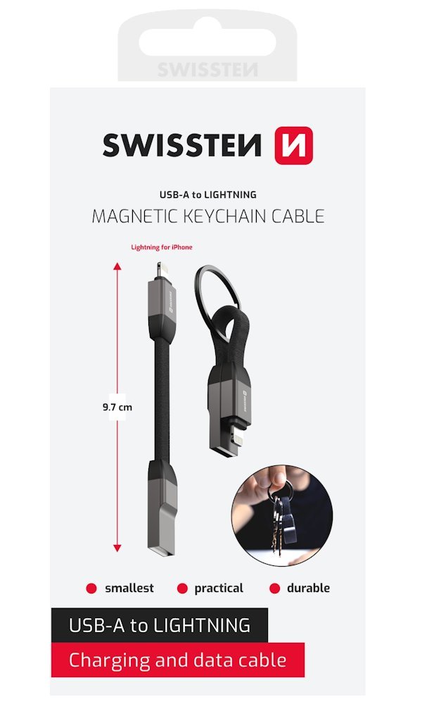 Swissten magnetický keychain kabel usb-a  / lightning 9,7 cm