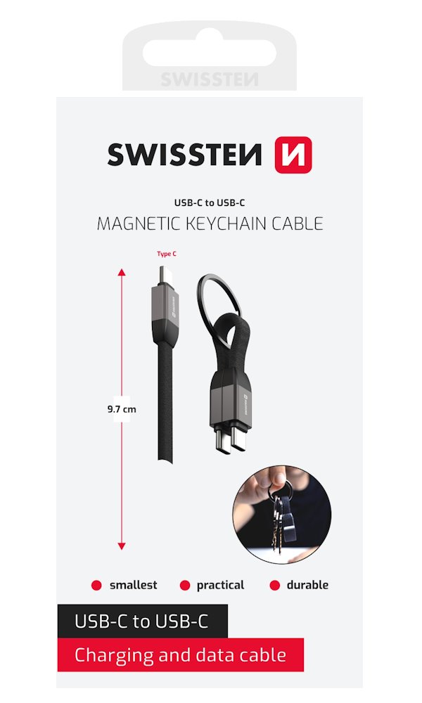 Swissten magnetický keychain kabel usb-c / usb-c 9,7 cm