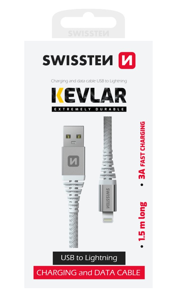 Swissten datový kabel kevlar usb / lightning 1,5 m bílý